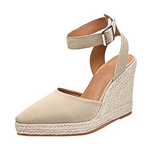 Sandalen Damen, Sandaletten Damen Geschlossene Keilsandalen mit Schnalle Espadrilles Sandalen Fesselriemen Plateau Wedge Schuhe Cap Toe Espandrillos Sommer Slingback Sandale Freizeitschuhe von Generic