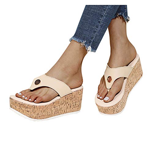 Sandalen Damen, Sandaletten Damen Zehentrenner Keilabsatz Sandalen Hausschuhe Open Toe Slip On Slippers Plateau Wedge Sommerschuhe Elegant Offene Keilsandalen Schlappen Casual Latschen von Generic