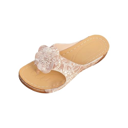 Sandalen Damen Bequeme Zehentrenner Orthopädische Keilsandalen Mode Bohemia Flip Flops Freizeit Atmungsaktiv Sandals Sommerschuhe Slip on Hausschuhe Bequeme Strandschuhe Outdoorsandalen von Generic