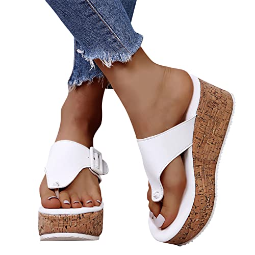 Sandalen Damen Elegant,Damen Keilabsatz Sandalen Zehentrenner Hausschuhe Römische Flip Flops Flache Plattform Schlappen Sommer Offene Schuhe Elegante Plateausohle Slippers Strandsandalen von Generic