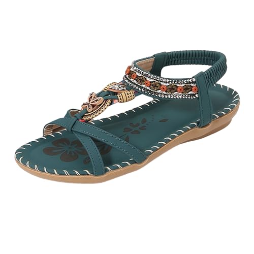 Sandalen Damen Elegant Bequem Flach Atmungsaktiv Slingback Zehentrenner Sommerschuhe Strand Urlaub Freizeit Fußbett Sandaletten Leicht Sommer (Dark Green, 43) von Generic