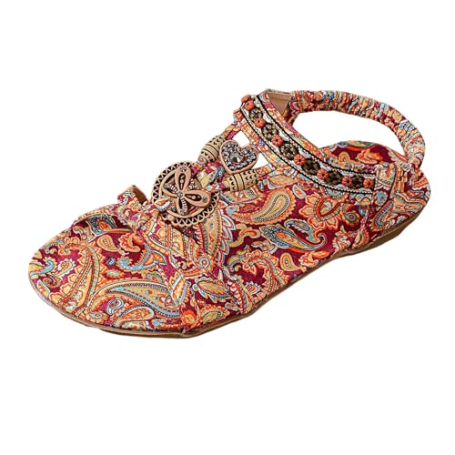 Sandalen Damen Elegant Bequem Flach Atmungsaktiv Slingback Zehentrenner Sommerschuhe Strand Urlaub Freizeit Fußbett Sandaletten Leicht Sommer (Multicolour, 39) von Generic
