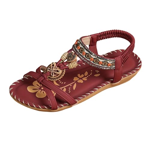 Sandalen Damen Elegant Bequem Flach Atmungsaktiv Slingback Zehentrenner Sommerschuhe Strand Urlaub Freizeit Fußbett Sandaletten Leicht Sommer (RD2, 42) von Generic