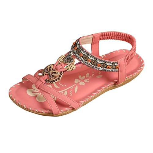 Sandalen Damen Elegant Bequem Flach Atmungsaktiv Slingback Zehentrenner Sommerschuhe Strand Urlaub Freizeit Fußbett Sandaletten Leicht Sommer (RD3, 38) von Generic