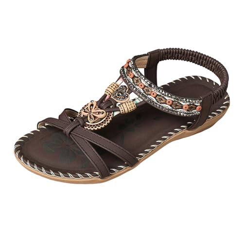 Sandalen Damen Elegant Bequeme Orthopädische Zehentrenner Mit Fußbett Atmungsaktiv Flache Slingback Sandaletten Für Strand Urlaub Freizeit Sommer (Coffee, 41) von Generic