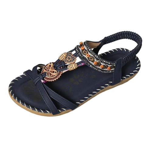 Sandalen Damen Elegant Bequeme Orthopädische Zehentrenner Mit Fußbett Atmungsaktiv Flache Slingback Sandaletten Für Strand Urlaub Freizeit Sommer (Navy, 36) von Generic