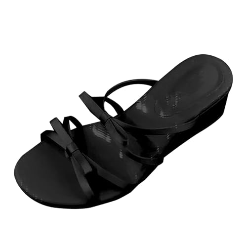 Sandalen Damen Elegant Pantoletten mit Fussbett Römische mit Absatz Pantoletten Orthopädische Sandalen Keilabsatz Slipper Peeptoe 𝐁ohemian Hausschuhe Slides Sommerschuhe (Black, 38) von Generic