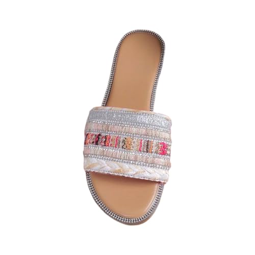 Sandalen Damen Flach Bequem - Strandsandalen Sommer Römischesandalen Rutschfest Pantolette Bohemia Strandschuhe Leicht Freizeitschuhe Yoga Fußbett Sommerlatschen Freizeit Clogs Hausschuhe von Generic