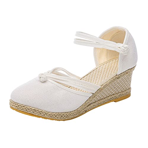 Sandalen Damen Flach Espadrilles mit Keilabsatz Plateau Outdoor-Keile Damen-Slip-on Freizeitschuhe atmungsaktiv Freizeit Sandalen Modesandalen für Frauen mit Plateau Bast Profilsohle von Generic