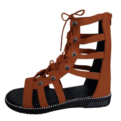 Sandalen Damen Gladiator Schuhe Peep Toe Riemchensandalen Sommer Römersandalen Elegant Schnürschuhe Vintage Kniehohe Strandschuhe Knie Hohe Stiefel Freizeitsandalen Strand Sandals von Generic