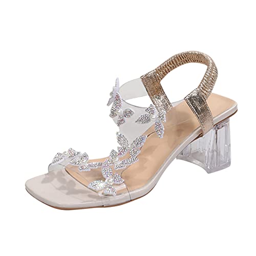 Sandalen Damen Mit Kristall - Blockabsatz Perlen Schmetterling Schuh-Verzierungen - High Heels Transparent T-Riemen - Abendschuhe Mode Elegant Mittlerer Absatz - Flache Schuhe Arbeitsschuhe Sandalen Damen Mit Kristall - Blockabsatz Perlen Schmetterling Schuh-Verzierungen - High Heels Transparent T-Riemen - Abendschuhe Mode Elegant Mittlerer Absatz - Flache Schuhe Arbeitsschuhe von Generic