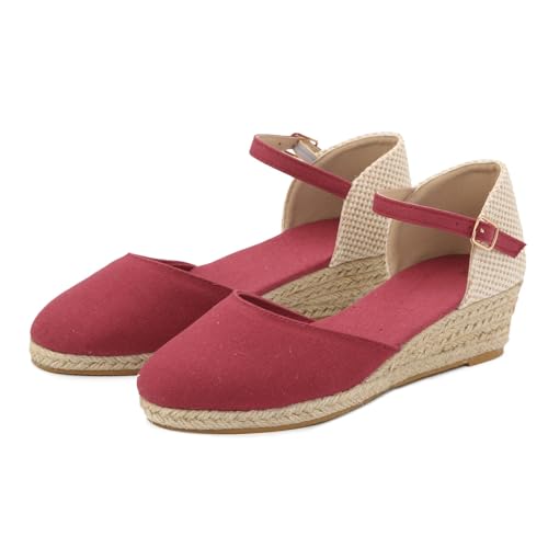 Sandalen Damen Orthopädische Vorne Geschlossen Tanzschuhe Sommerschuhe mit Keilabsatz Trendige Sandalen Verbenas Espadrilles mit Riemchen Wedges Plateau Sandalen Keilsandalen Sommer von Generic
