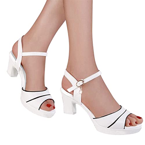 Sandalen Damen Sandaletten Sommer Casual Plateau Sandale mit Absatz Sommer Elegant Blockabsatz Mode Pantoletten für Frauen Bequeme Strand Party Sommerschuhe Sandaletten Sandalens von Generic