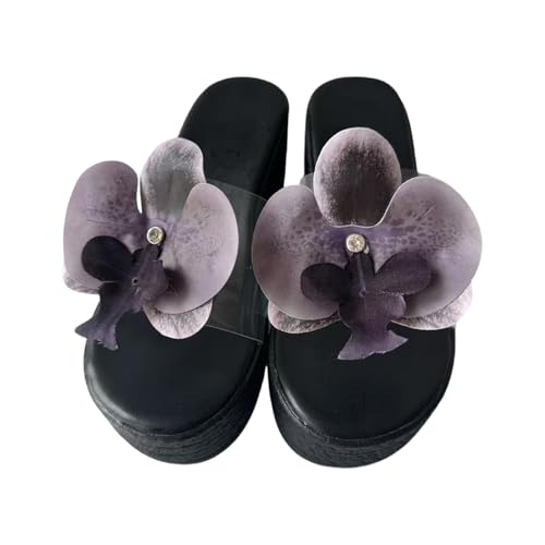 Sandalen Damen Schwarz Flach, Pantoffeln Damen Dicke Sohle Freizeitschuhe Open Toe Atmungsaktiv Trekkingschuhe Blumen Outdoorschuhe Modisch Sommerschuhe Coole Strandschuhe Elegant Party-Sandalen von Generic