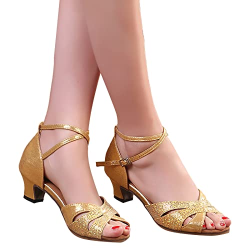 Sandalen Damen Sommer, Tanzschuhe Damen mit Absatz Silber Standard Latein Ballsaal Sandaletten Riemchen Blockabsatz Pumps Salsa Tango Dance Schuhe Weicher High Heel Elegant Brautschuhe von Generic