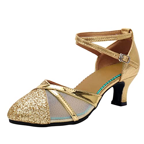 Sandalen Damen Sommer, Tanzschuhe Damen mit Absatz Silber Standard Latein Ballsaal Sandaletten Riemchen Blockabsatz Pumps Salsa Tango Dance Schuhe Weicher High Heel Elegant Brautschuhe von Generic