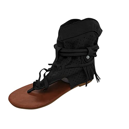Sandalen Damen Sommer,Sandaletten Damen Flache Schuhe mit Fransen Sandalen Zehentrenner Römersandalen Clip Toe Quaste Retro Damenschuhe Frauen Casual Peep Toe Römische Sandale Outdoorschuhe von Generic