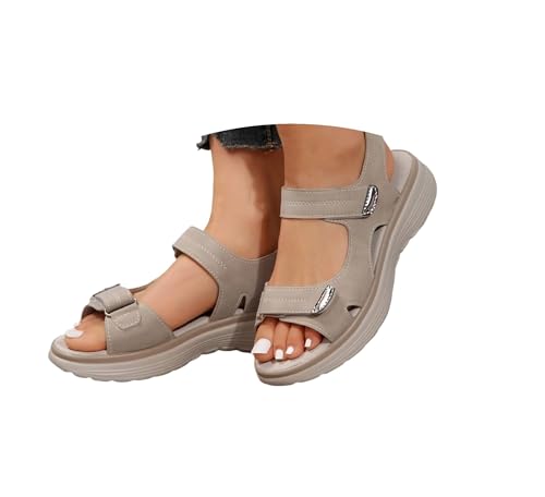 Sandalen Damen Sommer Bequem Frauen Wandernsandalen Trekking Sport Wasser Schuhe mit Fußbett Orthopädische Sandalen Breite Füße Damen Peeptoe Verstellbare Klettverschluss Walking Schuhe von Generic