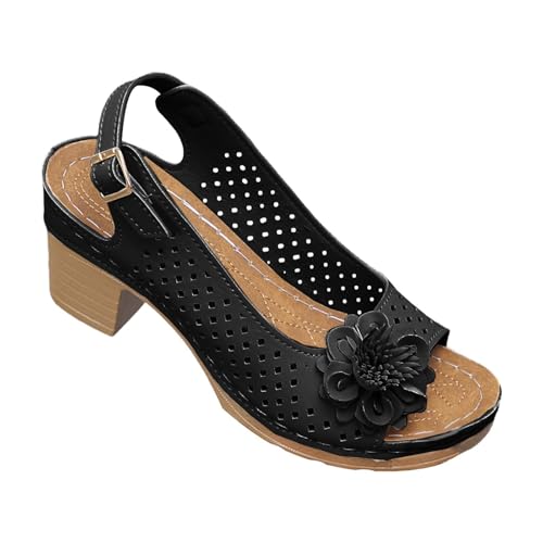 Sandalen Damen Sommer Blockabsatz - Slingpumps Mit Schnalle Slip On Sandaletten Fischmund High Heels Schnalle Stöckelschuhe Open Toe Pantoletten Leicht Atmungsaktive Sommerschuhe von Generic