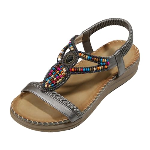 Sandalen Damen Sommer Elegant Boho Flache mit Strass Glitzer T-Riemen Sommerschuhe Flip Flops Weichen Sohlen Bequem Sandaletten Freizeit Gummiband Slingback Strandsandalen Sandalen Damen Sommer Elegant Boho Flache mit Strass Glitzer T-Riemen Sommerschuhe Flip Flops Weichen Sohlen Bequem Sandaletten Freizeit Gummiband Slingback Strandsandalen von Generic