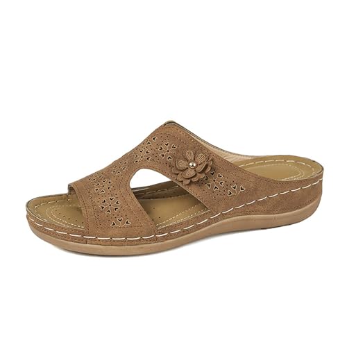 Sandalen Damen Sommer Leichte Bequem - Pantoletten Mit Weich Fussbett Offene Zehen Hausschuhe Plattform Sandaletten Weite H Orthopädische Schuhe Slip On Strandsandalen Plattform Slipper von Generic