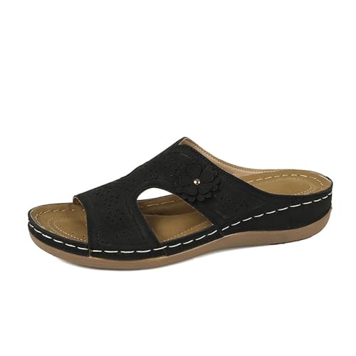 Sandalen Damen Sommer Leichte Bequem - Pantoletten Mit Weich Fussbett Offene Zehen Hausschuhe Plattform Sandaletten Weite H Orthopädische Schuhe Slip On Strandsandalen Plattform Slipper von Generic