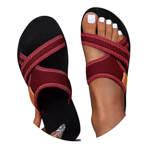 Sandalen Damen Sommer Orthopädische Sandalen & Slides für Damen Leichte Mesh Sommerschuhe Frauen Bequeme Strandsandalen Open Toe Hausschuhe Flache Schlappen Damensandalen Breite Füße von Generic