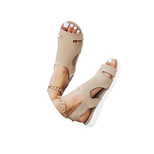 Sandalen Damen Sommer Waschbare Klettverschluss Orthopädische Sandaletten Sport Leichte Strick Mesh Weiche Sohle Freizeit Damenschuhe Elegant und Bequem Treckingsandalen Sommerschuhe von Generic