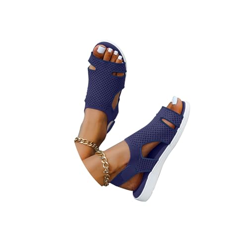 Sandalen Damen Sommer Waschbare Klettverschluss Orthopädische Sandaletten Sport Leichte Strick Mesh Weiche Sohle Freizeit Damenschuhe Elegant und Bequem Treckingsandalen Sommerschuhe von Generic
