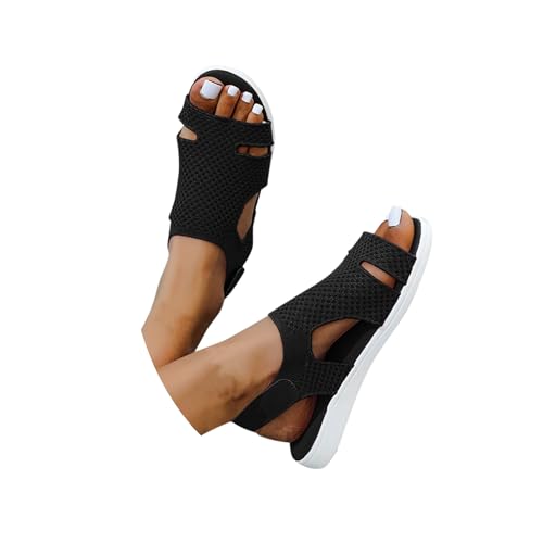 Sandalen Damen Sommer Waschbare Klettverschluss Orthopädische Sandaletten Sport Leichte Strick Mesh Weiche Sohle Freizeit Damenschuhe Elegant und Bequem Treckingsandalen Sommerschuhe von Generic