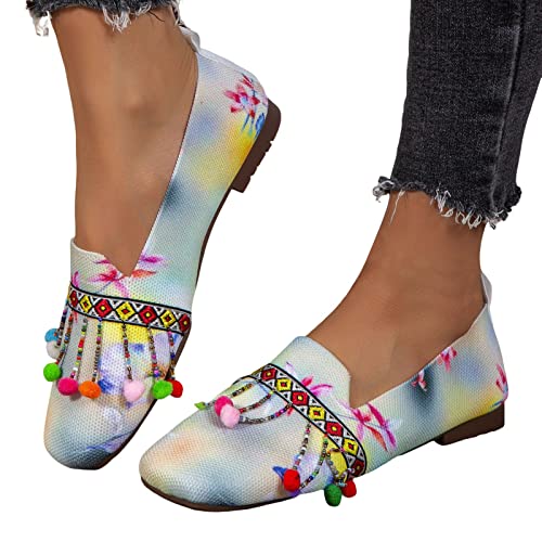 Sandalen Damen mit Absatz,Damen Ballerinas Elegant Absatz Flache Schuhe Hochzeit Damen Geschlossene Hausschuhe Leder Frauen Loafer Slipper Damenschuhe Slip-On Orthopädische N1 Weiß 41 (40 EU) von Generic