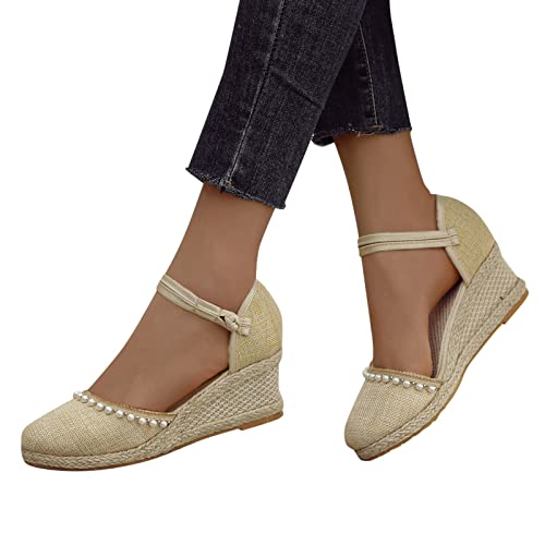 Sandalen Damen mit Absatz,Damen Ballerinas Elegant Absatz Flache Schuhe Hochzeit Damen Geschlossene Hausschuhe Leder Frauen Loafer Slipper Damenschuhe Slip-On Orthopädische Wanderschuhe von Generic