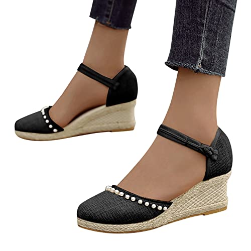 Sandalen Damen mit Absatz,Damen Ballerinas Elegant Absatz Flache Schuhe Hochzeit Damen Geschlossene Hausschuhe Leder Frauen Loafer Slipper Damenschuhe Slip-On Orthopädische Wanderschuhe von Generic