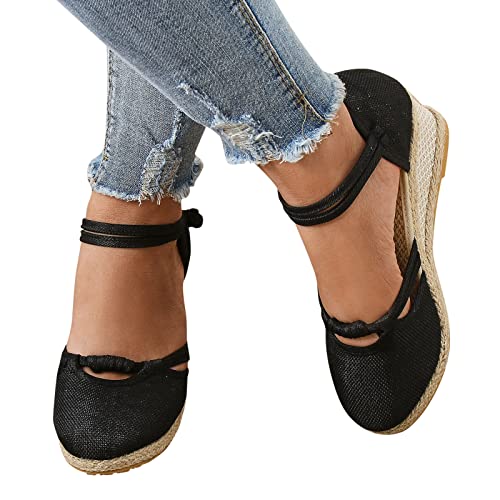 Sandalen Damen mit Absatz Vorne Geschlossen Keilabsatz Elegant Pantoletten Frauen Sandaletten Elegant Spitze Böhmen Sommerschuhe Keilsandaletten Fußgewölbe Mode Strandsandalen Plateauschuhe von Generic
