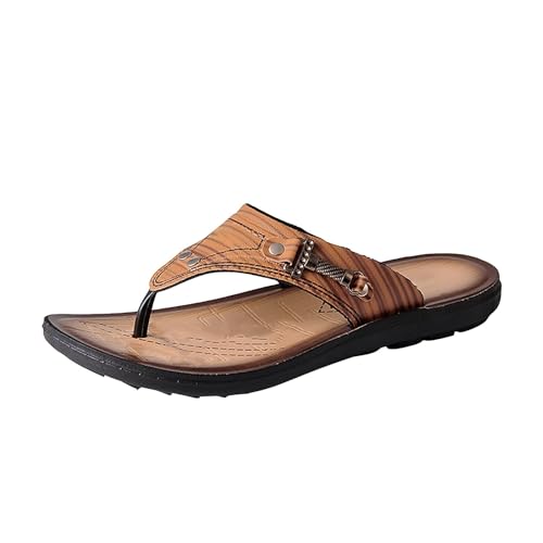 Sandalen Flip-Flops Herren Strand Sommer Slip On Hausschuhe Outdoor rutschfest leicht und bequem Retro Hausschuhe für Urlaub am Strand, gelb, 42 EU von Generic