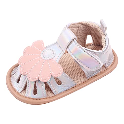 Sandalen Für Mädchen Sommer-Kind-Säuglingskleinkind-Schuh-Mädchen-Sandelholz-flache hohle Entwurfs-atmungsaktive bequeme Blütenblatt-Form Schuhe 22 Mädchen (Silver, 19 Infant) von Generic