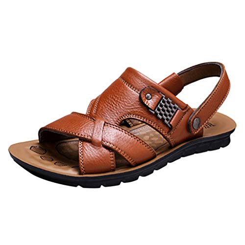 Sandalen Herren Leder Große Größe 38-48：Schlappen Herren Atmungsaktive Pantoffel Einfachheit Slide Anti-Rutsch Sandal Einfarbig Sandalette Leicht Pantoffeln Moden Freizeit-Schuhe Bequemer Strandschuhe von Generic