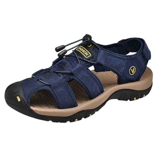 Sandalen Herren Leder Strand Wandersandale Trekkingsandalen | Outdoorschuhe Sommer Freizeitschuhe Wanderschuhe MäNner Sport-Outdoor Wasser Fischer Atmungsaktive Geschlossene Sandalen von Generic