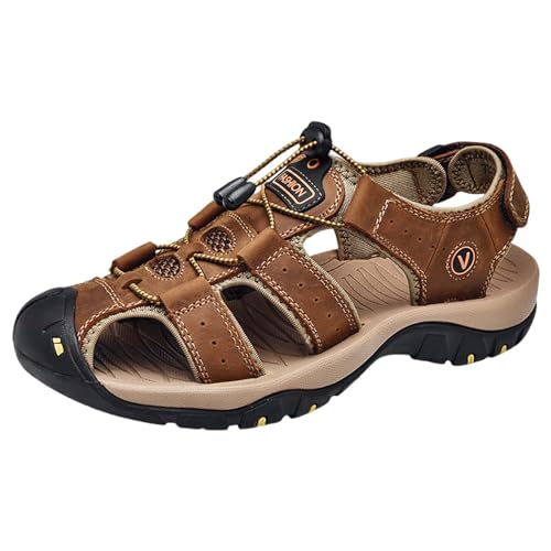 Sandalen Herren Leder Strand Wandersandale Trekkingsandalen | Outdoorschuhe Sommer Freizeitschuhe Wanderschuhe MäNner Sport-Outdoor Wasser Fischer Atmungsaktive Geschlossene Sandalen von Generic