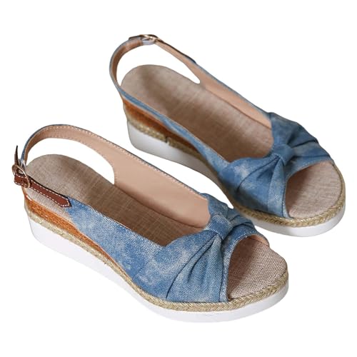 Sandalen Keilabsatz Damen Sommer Plateau Espadrille Bowknot Offene Zehen Wedges Verstellbarer Knöchelriemen Walkingschuhe Slingback Slides Keilsandalen Freizeit Sommer Kleid Schuhe von Generic