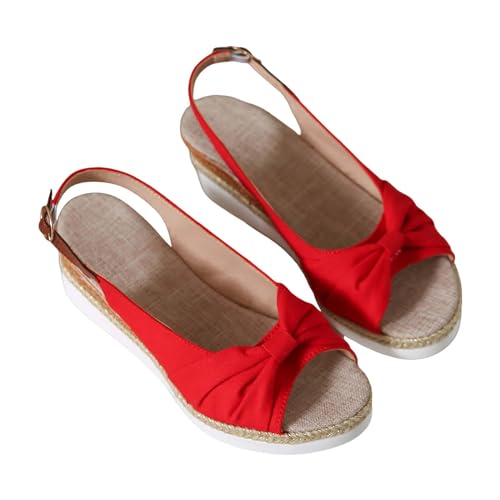 Sandalen Keilabsatz Damen Sommer Plateau Espadrille Bowknot Offene Zehen Wedges Verstellbarer Knöchelriemen Walkingschuhe Slingback Slides Keilsandalen Freizeit Sommer Kleid Schuhe von Generic