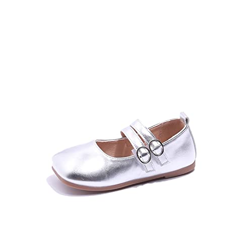 Sandalen Kinder 24 Kleine Mädchen Kleid Schuhe Ballett für Mädchen Hochzeit Party Schule Kirche Kleid Schuhe Casual Slip On Ballerinas Eva 34 (Silver, 25.5 Toddler) von Generic