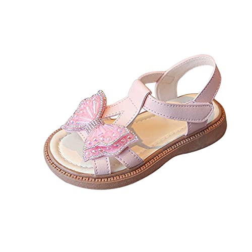 Sandalen Kinder Weicher Prinzessinnenschuhe Koel Sandalen mit Klettverschluss Hochzeit Prinzessin Sommersandalen Riemen Verstellbare Schnalle Brautschuhe Flach (Pink, 26 Toddler) von Generic