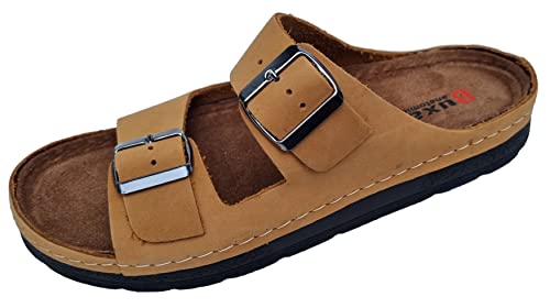 Sandalen - Pantolette - Hausschuhe - Flops - Gr.42-43-44-45-46-47, Nubuk Leder *HONIG*(Beige) Komfort Weite (numeric_47) von Generic