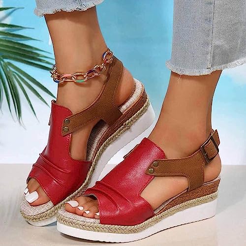 Sandalen für Damen, Espadrilles mit Keilabsatz, offene Zehenpartie, 2025, bequem, niedriger Keilabsatz, lässig, zum Reinschlüpfen, Riemchensandalen, modische Plateau-Sandalen von Generic
