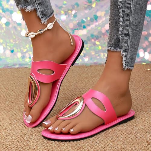 Sandalen für Damen, glitzernde Riemchen, bequeme Flip-Flops, bequemes Gehen, mit Perlen besetzte flache Bohemian-Sandalen von Generic