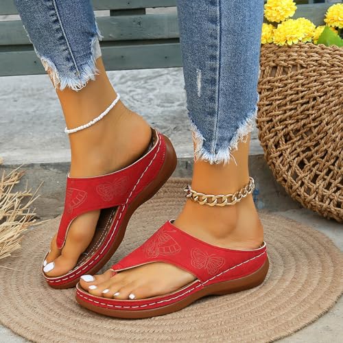 Sandalen für Damen, orthopädische, breite, bequeme Flip-Flops mit Fußgewölbeunterstützung, Keilabsatz, modischer Slip-on-Strand-Plateau von Generic