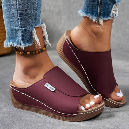 Sandalen für Damen, orthopädische Keilabsatz-Slipper mit Fußgewölbeunterstützung, Strand-Keilabsatz, bequeme Flip-Flops und Reisekomfort, trendige Schuhe von Generic