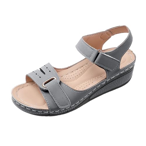 Sandalen mit Fussbett Damen Weite H Orthopädische Sandaletten Rutschfeste Leichte Weiche Wandersandalen Plateau Bequem Sommerschuhe Keilabsatz Schuhe Freizeit Sportschuhe Trekkingsandalen von Generic