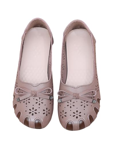Sandalen mit geschlossener Spitze für Damen Mesh ausgehöhlte Loafer Flache Slipper Mokassins lässige Bootsschuhe,Khaki (Runs small),36 EU von Generic